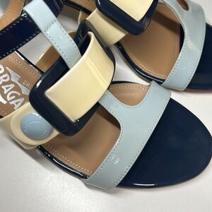 Salvatore Ferragamo Blue Patent Leather Sandals Size 6 B